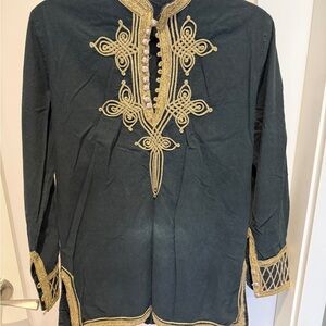 Lady’s Embroidered Long-Sleeve Casual Tunic with Gold Trim